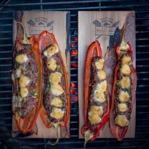 Rookplank Western Red Ceder | gevulde puntpaprika | Rookplankje.nl